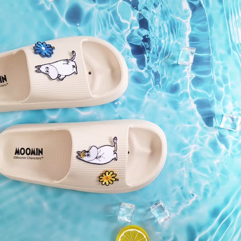 【Pinkoi x Moomin】姆明與歌妮 飾釦厚底Q彈拖鞋 米白 台灣製