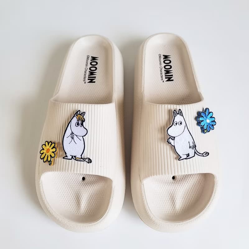 【Pinkoi x Moomin】姆明與歌妮 飾釦厚底Q彈拖鞋 米白 台灣製