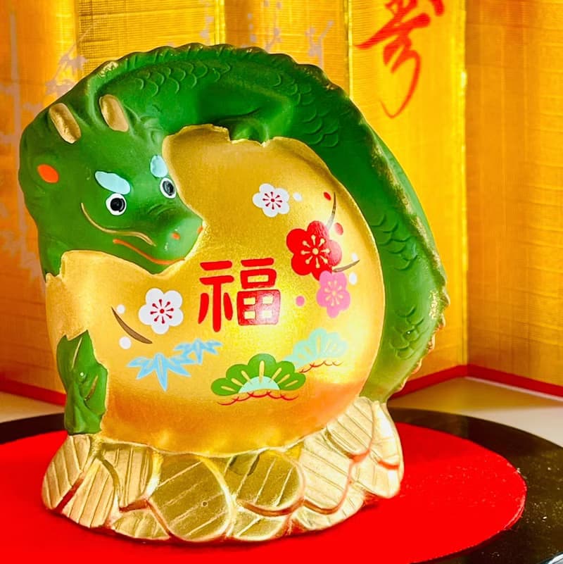 瀨戶燒藥師窯-招財福壽抱珠臥幣青龍