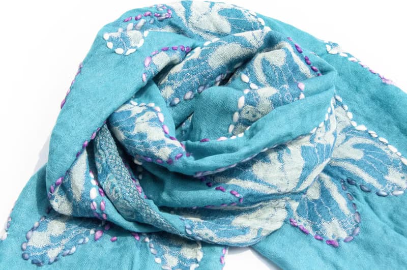 喀什米爾Cashmere/水煮羊毛披肩/針織圍巾/刺繡圍巾/羊絨披巾-花