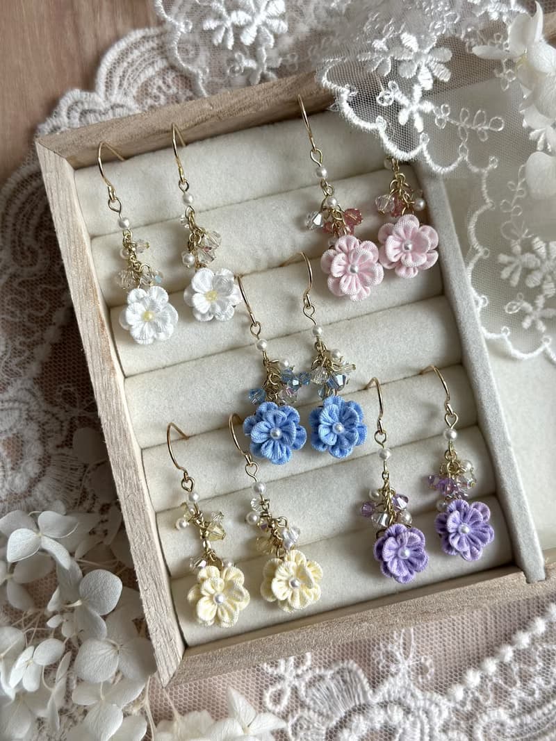 單朵花細工花耳飾 五色