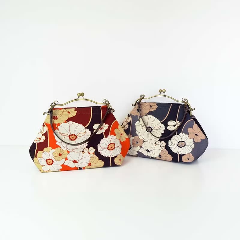 横長ベンリーがま口バッグ あねもね Anemone ハンドバッグ Frame Bag 牛革ハンドル付 日本製