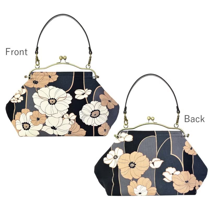 横長ベンリーがま口バッグ あねもね Anemone ハンドバッグ Frame Bag 牛革ハンドル付 日本製