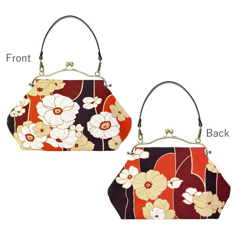 横長ベンリーがま口バッグ あねもね Anemone ハンドバッグ Frame Bag 牛革ハンドル付 日本製