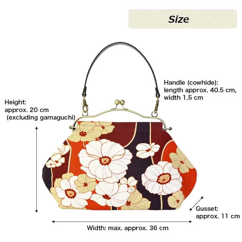 横長ベンリーがま口バッグ あねもね Anemone ハンドバッグ Frame Bag 牛革ハンドル付 日本製