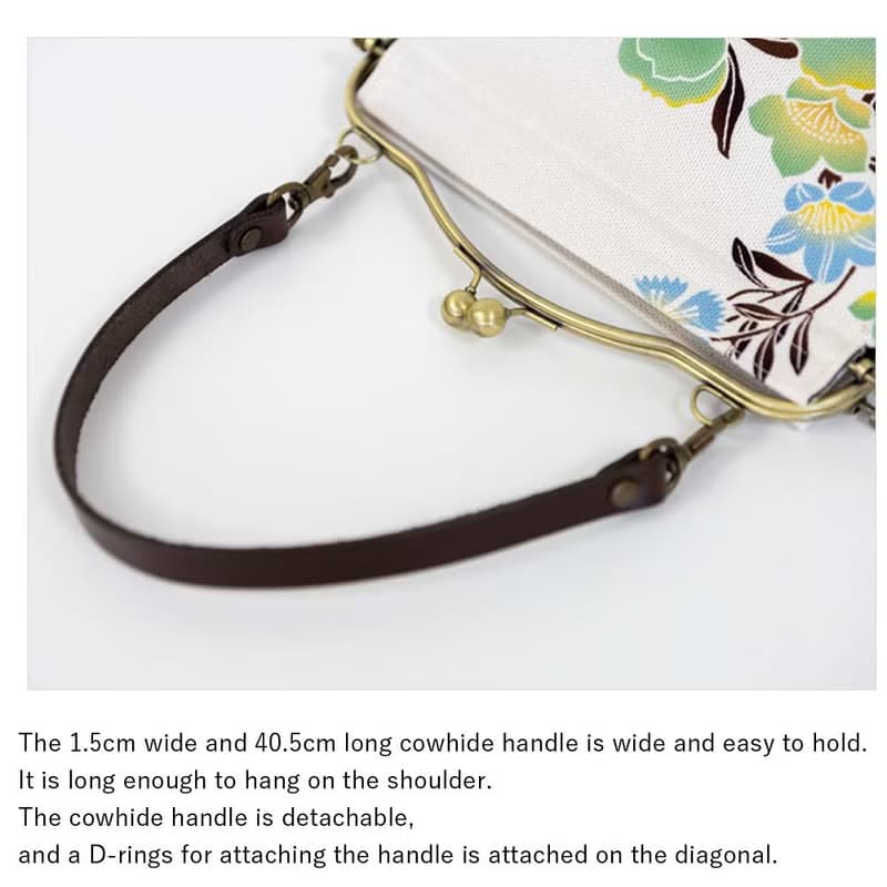 横長ベンリーがま口バッグ あねもね Anemone ハンドバッグ Frame Bag 牛革ハンドル付 日本製