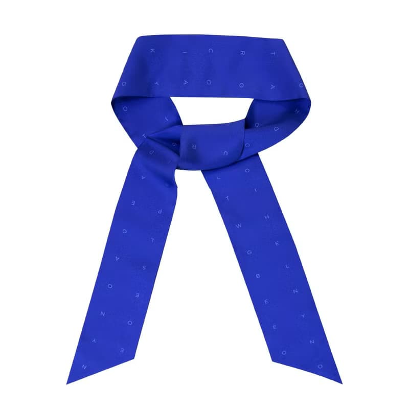retar 克萊因藍緞帶式長條絲巾法式復古髮帶腰帶桑蠶絲真絲圍巾