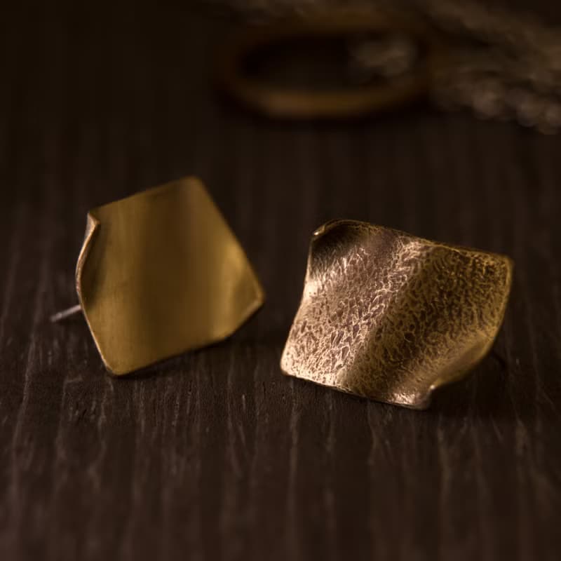 【soid Studio適品】黃銅耳飾-皺皺的紙