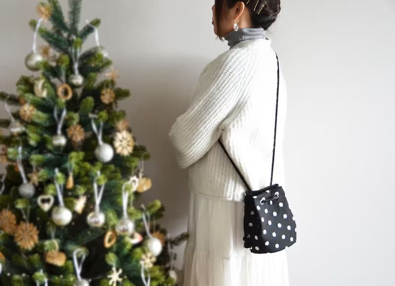 数量限定  チュール刺繍ドット 2wayポシェットマリンバッグ 　シルバー　クリスマスギフト・ご褒美にも