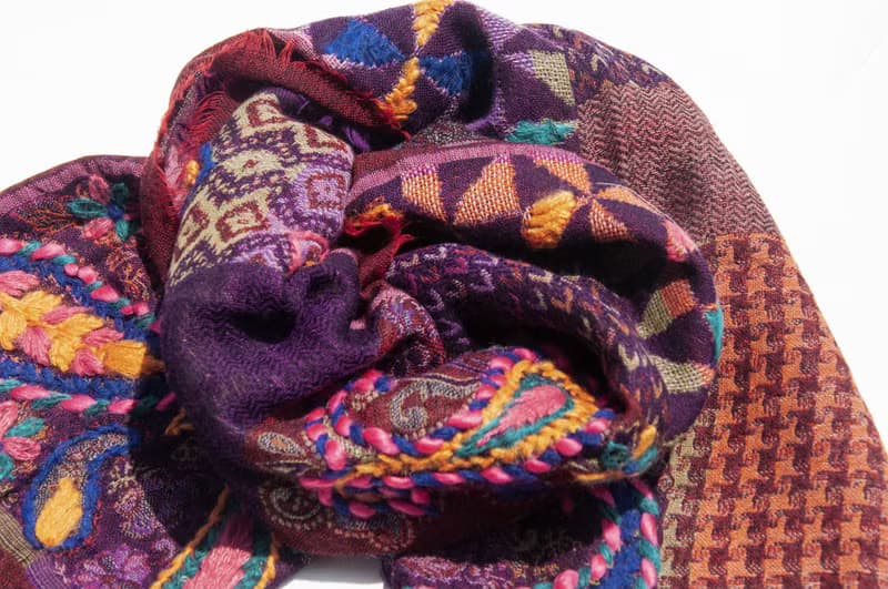 喀什米爾Cashmere/水煮羊毛披肩/針織圍巾/刺繡圍巾/羊絨披巾-花