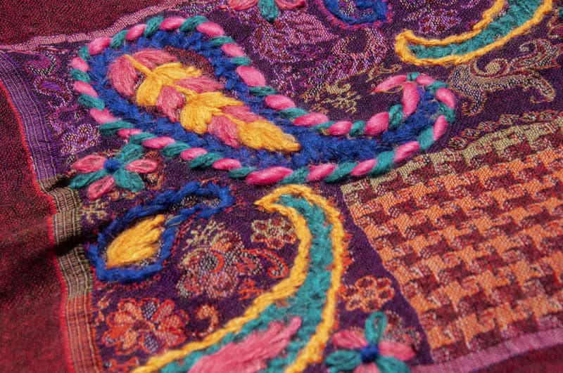 喀什米爾Cashmere/水煮羊毛披肩/針織圍巾/刺繡圍巾/羊絨披巾-花