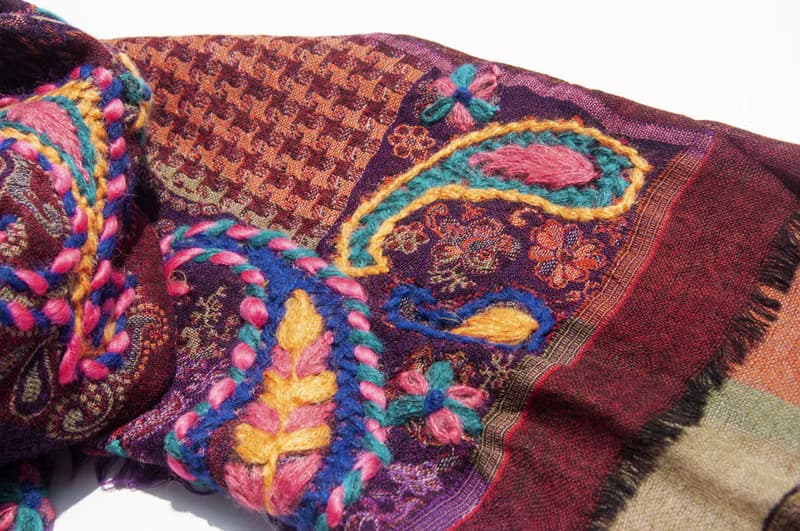 喀什米爾Cashmere/水煮羊毛披肩/針織圍巾/刺繡圍巾/羊絨披巾-花