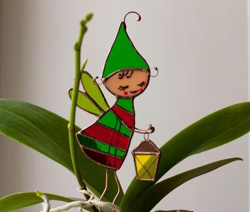 Flower Elf. Stained Glass decoration for flower pots. The Suncatcher