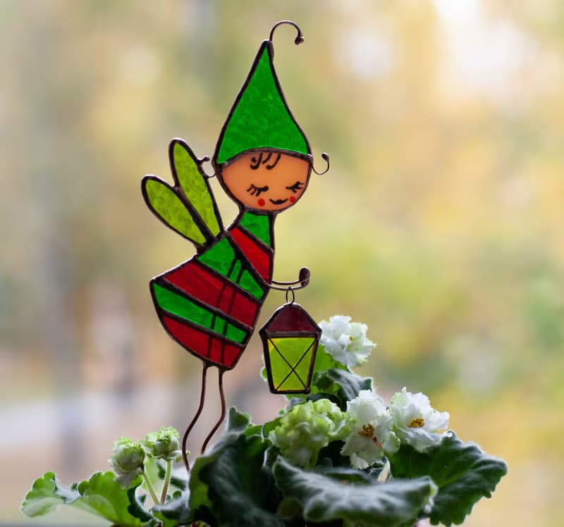 Flower Elf. Stained Glass decoration for flower pots. The Suncatcher