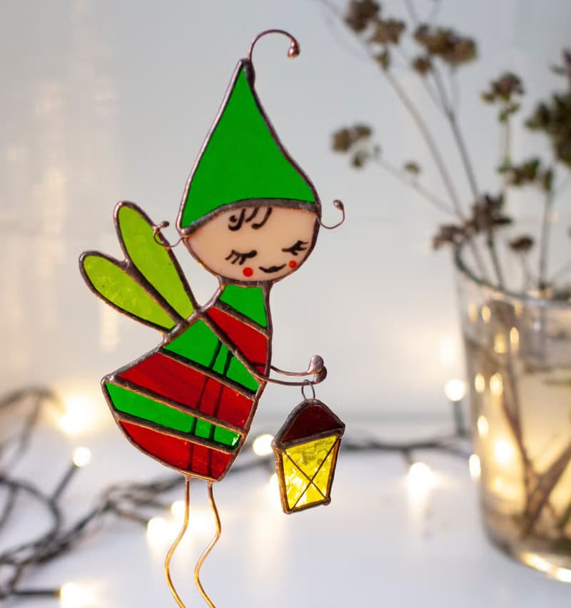 Flower Elf. Stained Glass decoration for flower pots. The Suncatcher