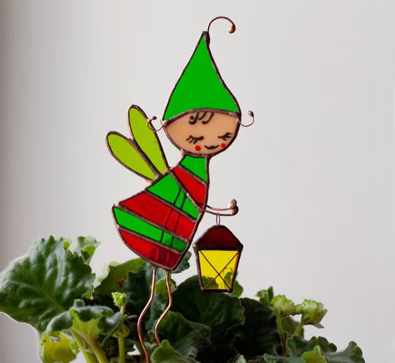 Flower Elf. Stained Glass decoration for flower pots. The Suncatcher