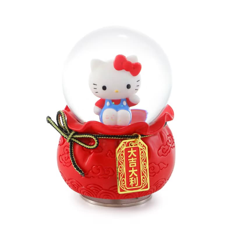 Hello Kitty 大吉大利御守水晶球音樂盒(紅款) 生日禮物 招財貓
