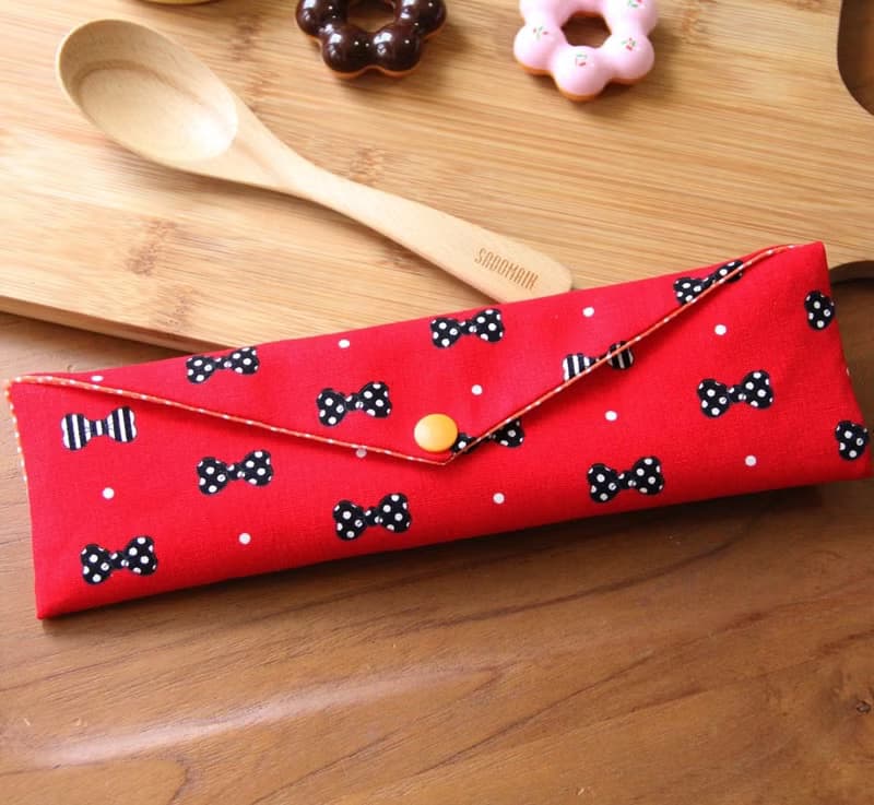 文青風環保筷袋 ~甜心女孩 紅 收納包.環保筷袋.手作餐具袋