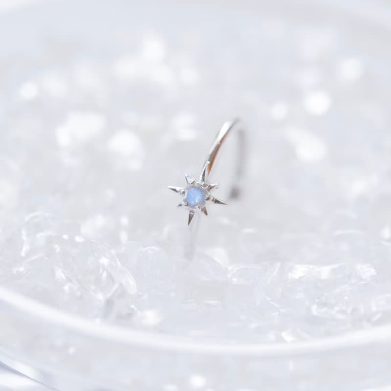 鑽面拉長石925純銀星芒戒指 可調式戒指