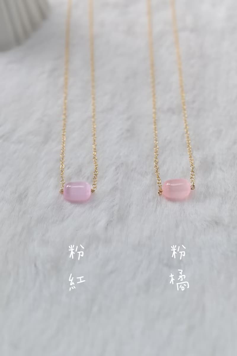 粉橘糖果色石膏石-純手工製作-美國14k包金項鍊