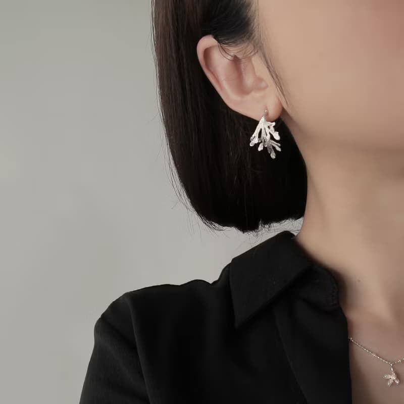 森林系 925純銀 鹿角蕨 耳環 耳夾 一對 免費送禮包裝