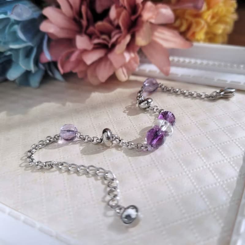 冰島罌粟。紫水晶x黃水晶x白水晶白鋼手鍊  不怕水不變色