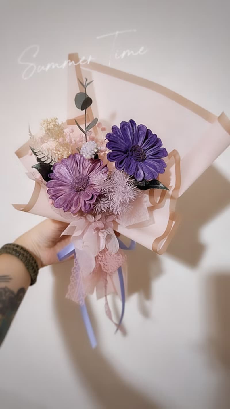 獨一無二精緻太陽花向日葵畢業花束 擴香花乾燥花永生花 粉色紫色