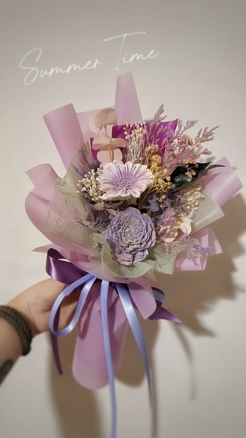 獨一無二精緻太陽花向日葵畢業花束 擴香花乾燥花永生花 粉色紫色