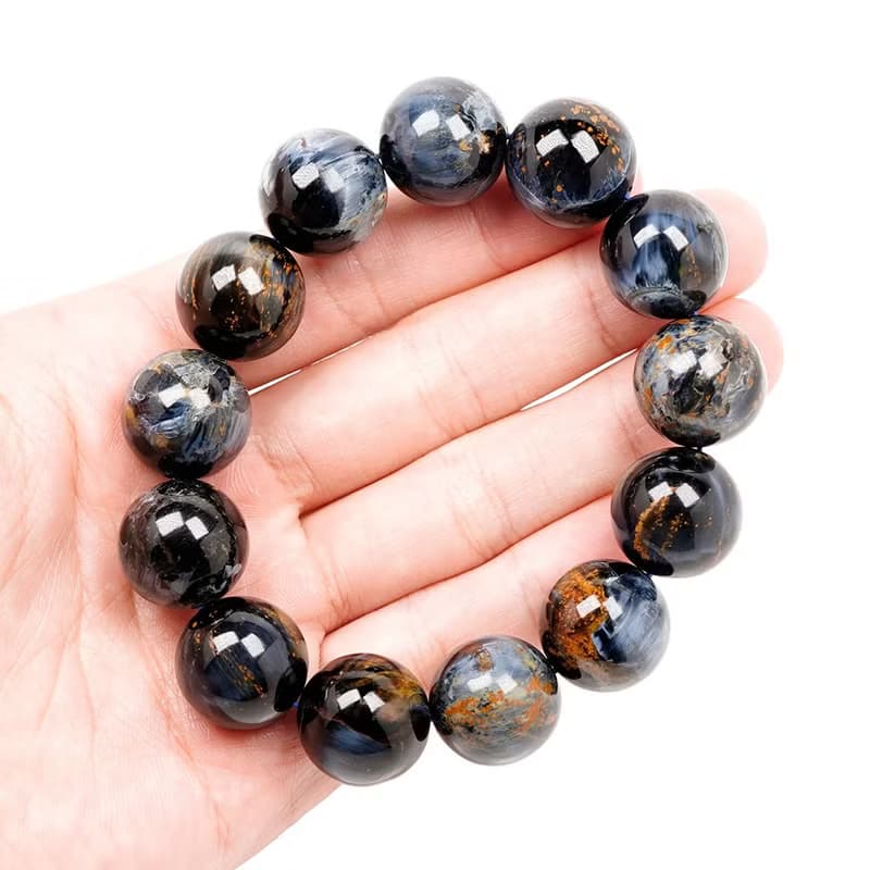 【正佳珠寶】彼得石 油畫藍 18mm 彼得石手珠