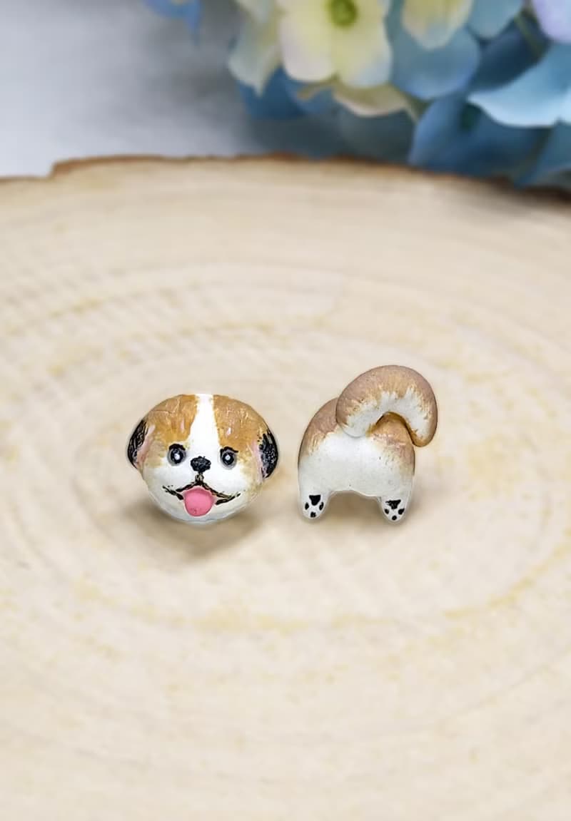 全手作西施犬耳環 A款 西施狗 耳釘/耳夾