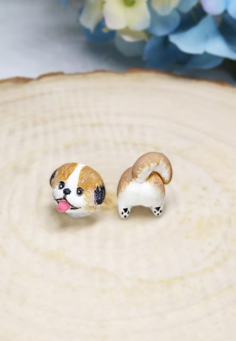 全手作西施犬耳環 A款 西施狗 耳釘/耳夾