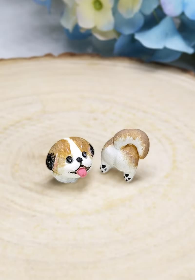 全手作西施犬耳環 A款 西施狗 耳釘/耳夾
