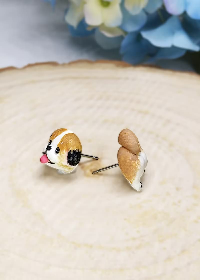 全手作西施犬耳環 A款 西施狗 耳釘/耳夾
