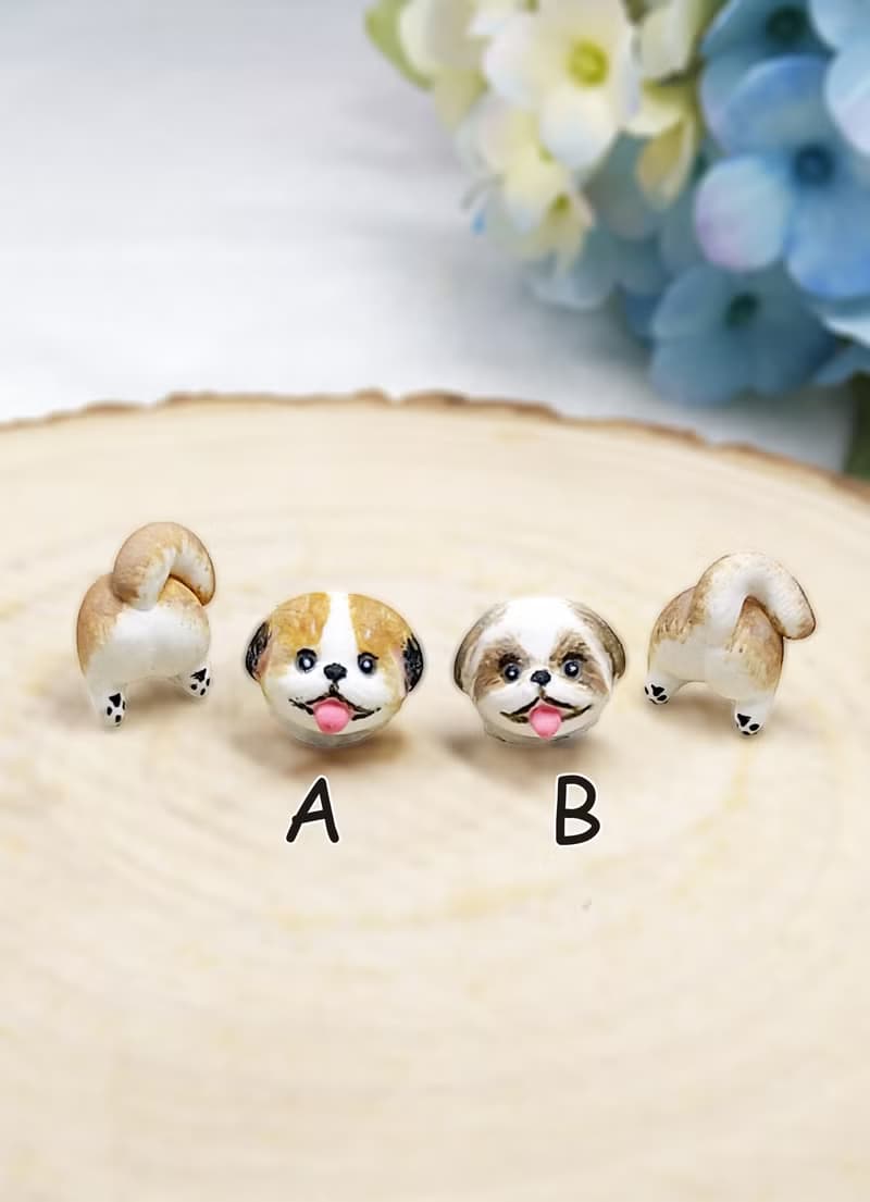 全手作西施犬耳環 A款 西施狗 耳釘/耳夾