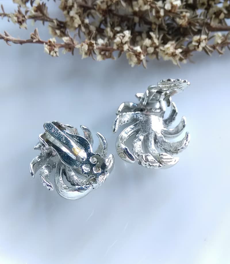 Vintage Jewelry 西洋古董飾品 LISNER 銀色調 炫風 夾式耳環