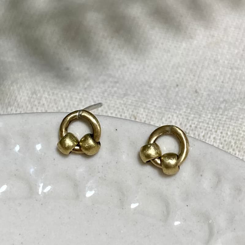 老林雜貨 | 黃銅珠珠圈小耳環 (針式 / 夾式)