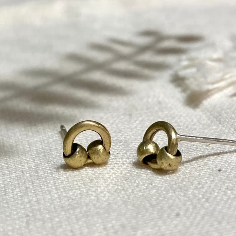 老林雜貨 | 黃銅珠珠圈小耳環 (針式 / 夾式)