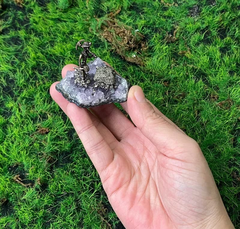 天然紫水晶簇 黃鐵礦小礦工 能量  財運 療癒 擺件