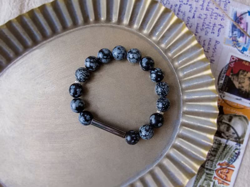 快速出貨 ∣ 黑雪花石 純銀 天然石手鍊