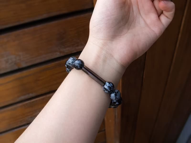 快速出貨 ∣ 黑雪花石 純銀 天然石手鍊