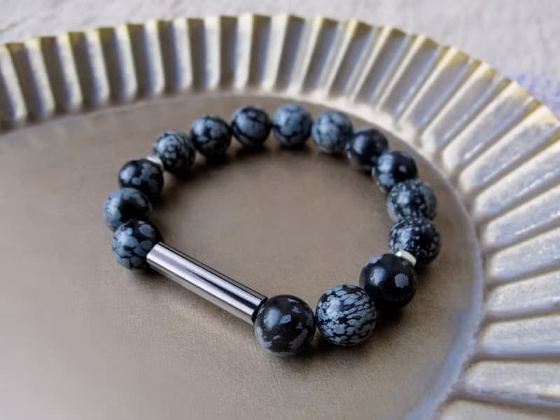 快速出貨 ∣ 黑雪花石 純銀 天然石手鍊