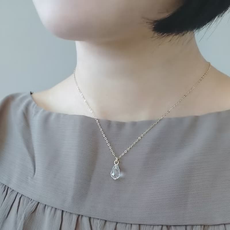 天然清透白水晶墜 14Kgf 包金 裸感項鍊 鎖骨鍊 | 八角 愛心 水滴