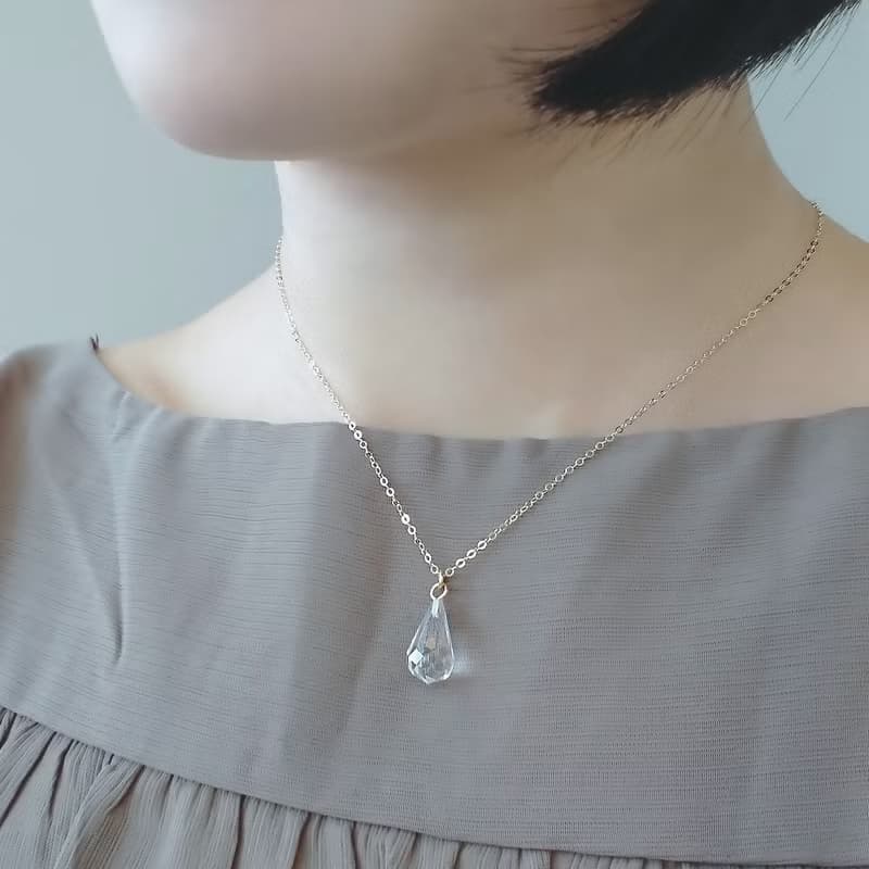 天然清透白水晶墜 14Kgf 包金 裸感項鍊 鎖骨鍊 | 八角 愛心 水滴