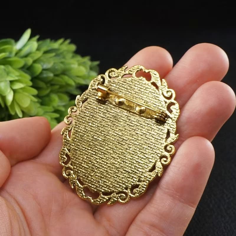 Ivory on Black Fairy Floral Lady Cameo Oval Golden Brooch Pin Woman Jewelry Gift