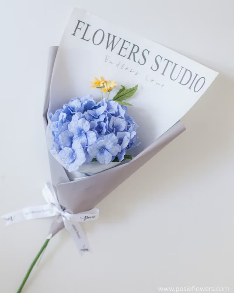 Paper Single BLUE HYDRANGEA  mini Bouquet | Aroma Handmade Gift