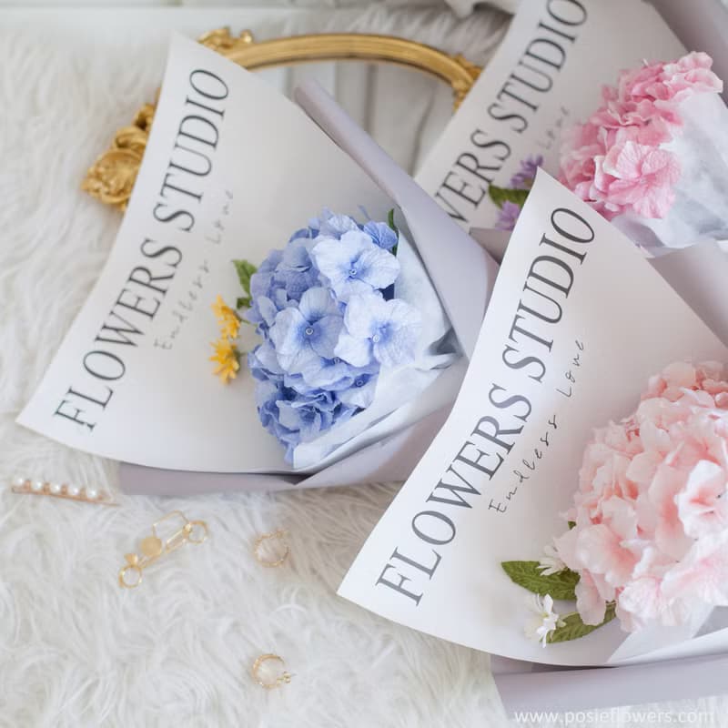 Paper Single BLUE HYDRANGEA  mini Bouquet | Aroma Handmade Gift