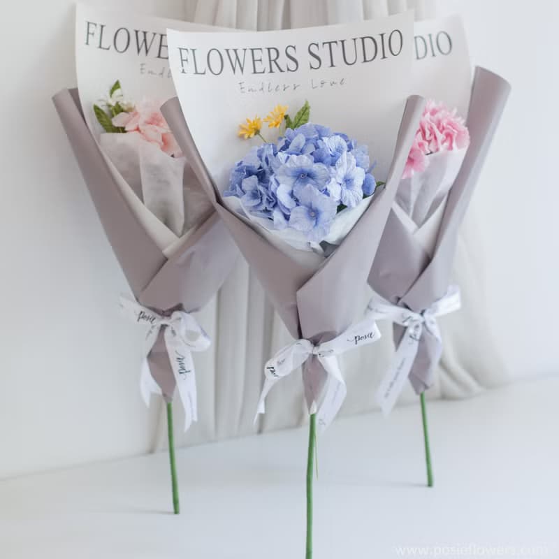 Paper Single BLUE HYDRANGEA  mini Bouquet | Aroma Handmade Gift