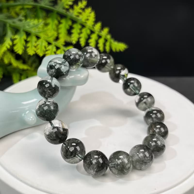 精品巴西天然綠色幻影幽靈水晶手串冰透幹凈男女招財貴人12.5mm