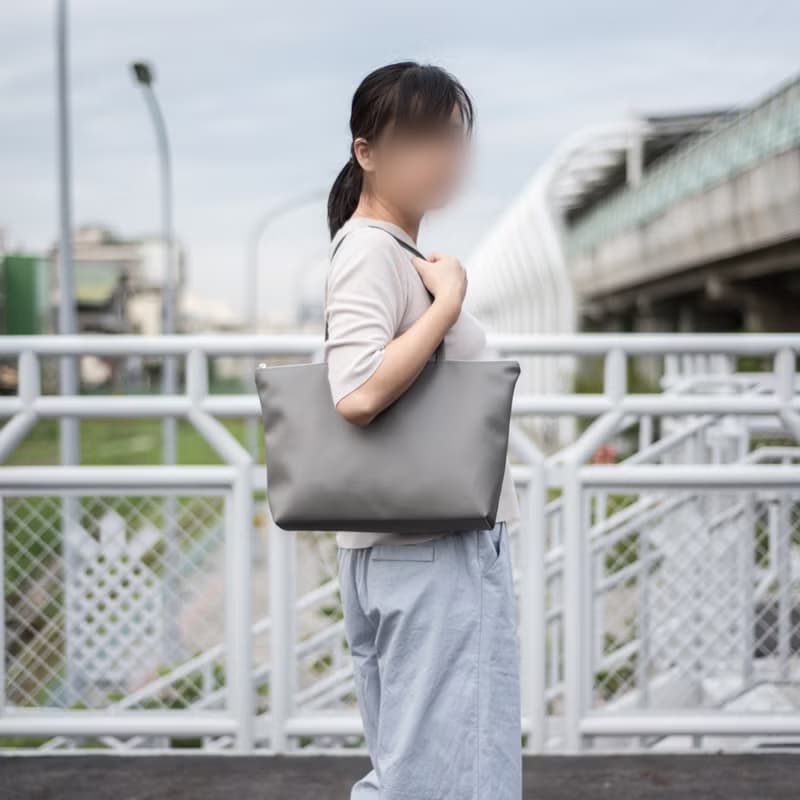 素色皮革肩背大托特包 深灰