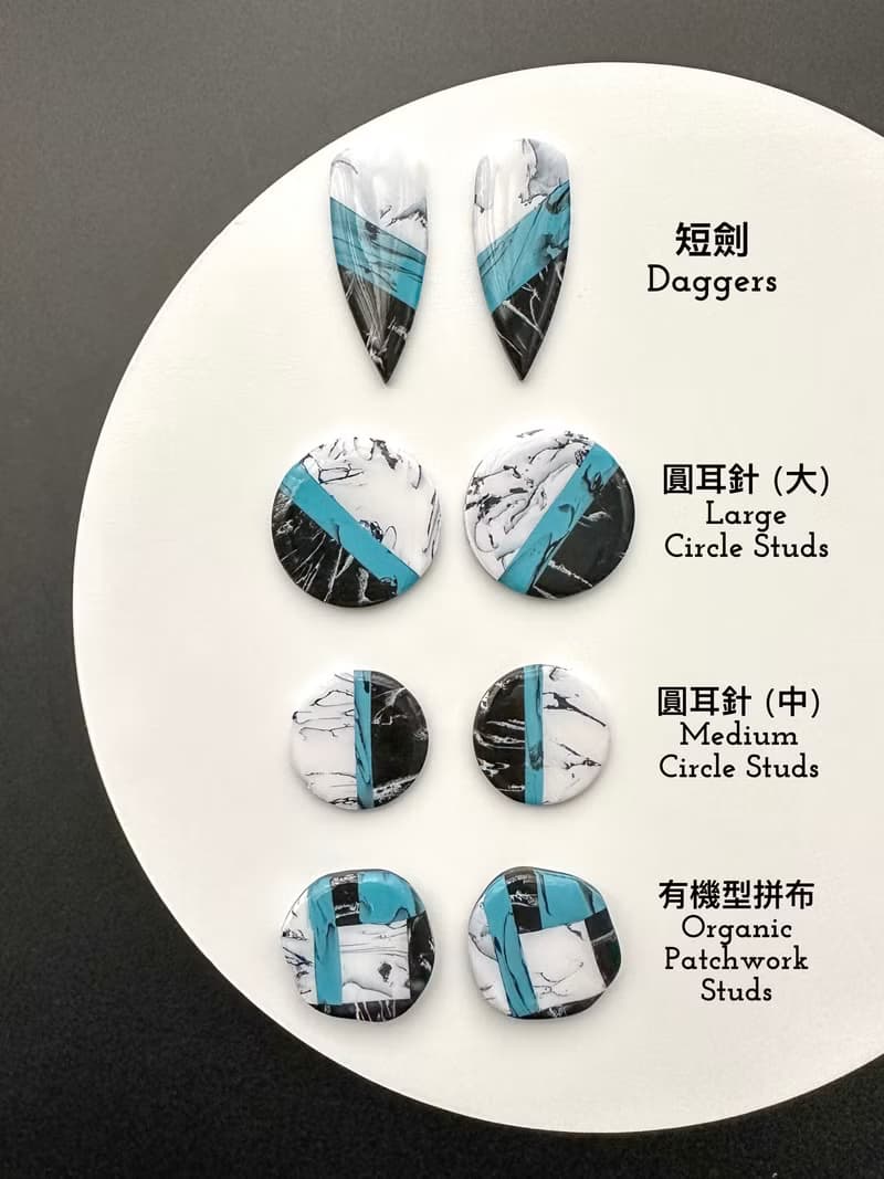 • 手工軟陶耳環 • 混石型耳針 (可改耳夾)